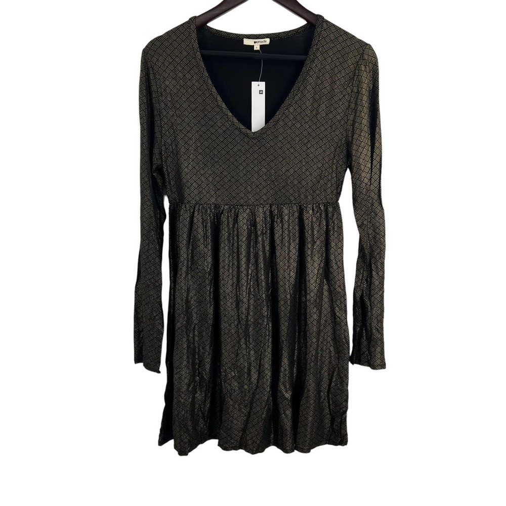 LA Made V Neck Long Sleeve Gold Metallic Dress Small New‎